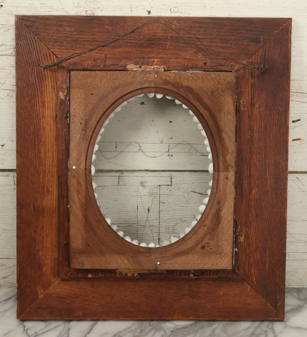 Lot 008 - Antique Victorian Eastlake Double Frame With Decorative Real Shell Surround, Shell Flowers, Sailors Valentine, 17" x 18-7/8"