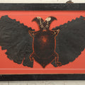 Lot 009 - Vintage Embossed Paper And Crepe Halloween Bat Decoration In Custom Frame, Made In U.S.A., Note Wear, Losses, 24-7/8" x 14-1/4"