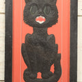 Lot 012 - Antique Singing Black Cat Embossed Cardboard Paper Halloween Decoration, Made In Germany, In Custom Frame, 12-1/4" x 20-1/2"