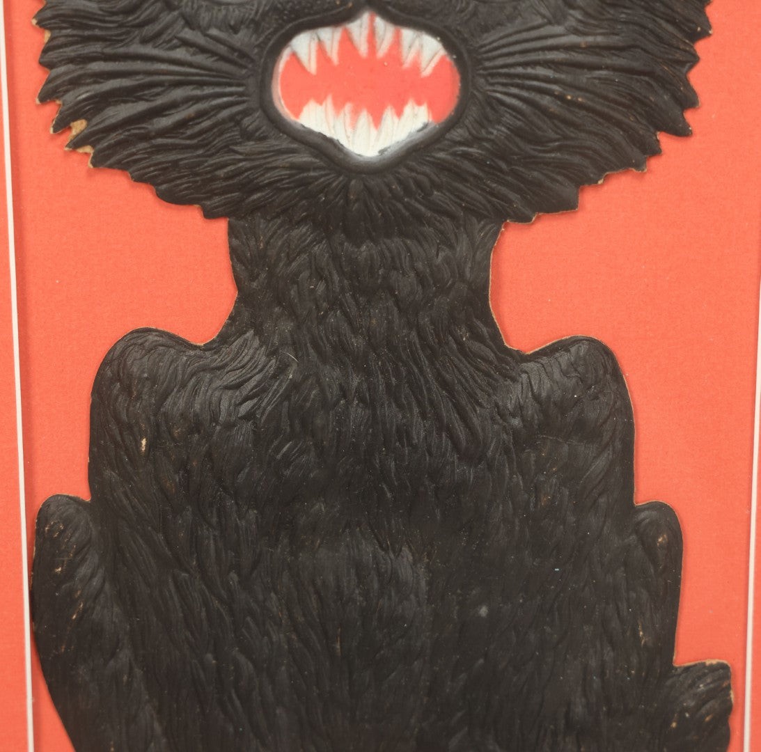 Lot 012 - Antique Singing Black Cat Embossed Cardboard Paper Halloween Decoration, Made In Germany, In Custom Frame, 12-1/4" x 20-1/2"