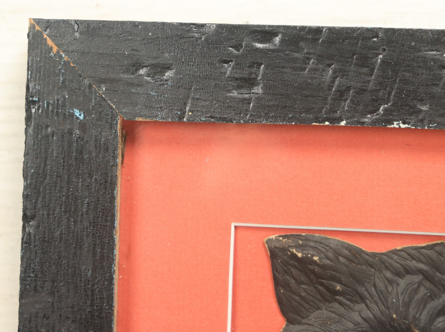 Lot 012 - Antique Singing Black Cat Embossed Cardboard Paper Halloween Decoration, Made In Germany, In Custom Frame, 12-1/4" x 20-1/2"