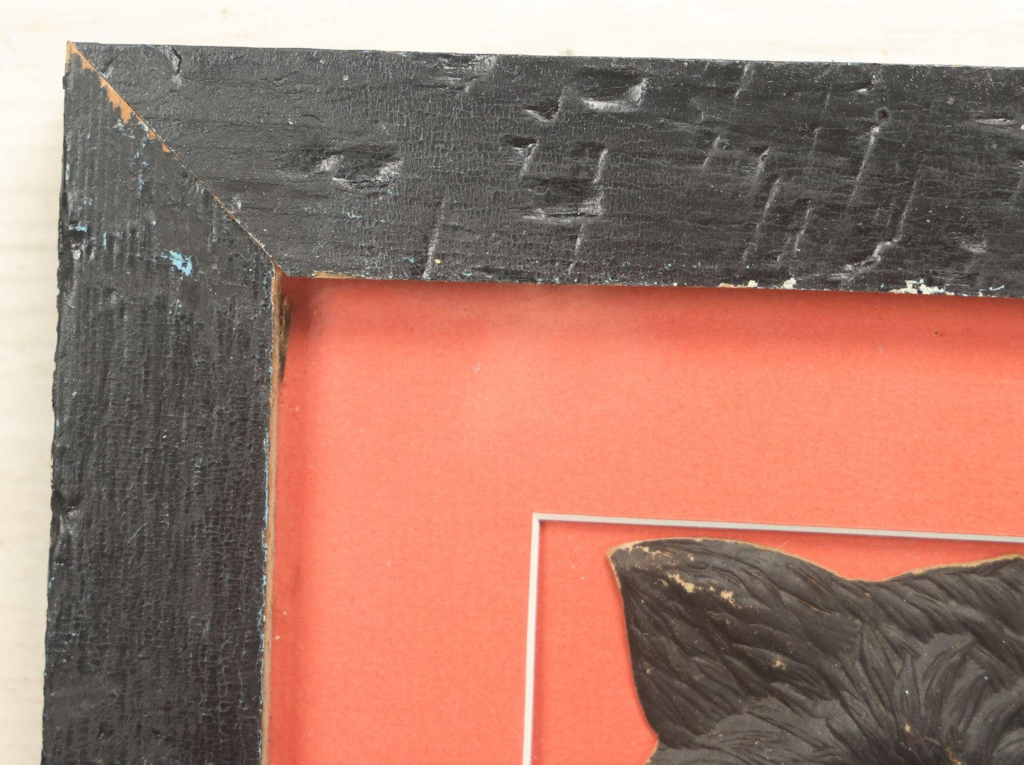 Lot 012 - Antique Singing Black Cat Embossed Cardboard Paper Halloween Decoration, Made In Germany, In Custom Frame, 12-1/4" x 20-1/2"