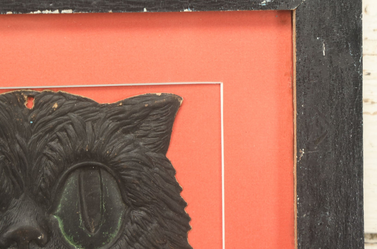 Lot 012 - Antique Singing Black Cat Embossed Cardboard Paper Halloween Decoration, Made In Germany, In Custom Frame, 12-1/4" x 20-1/2"