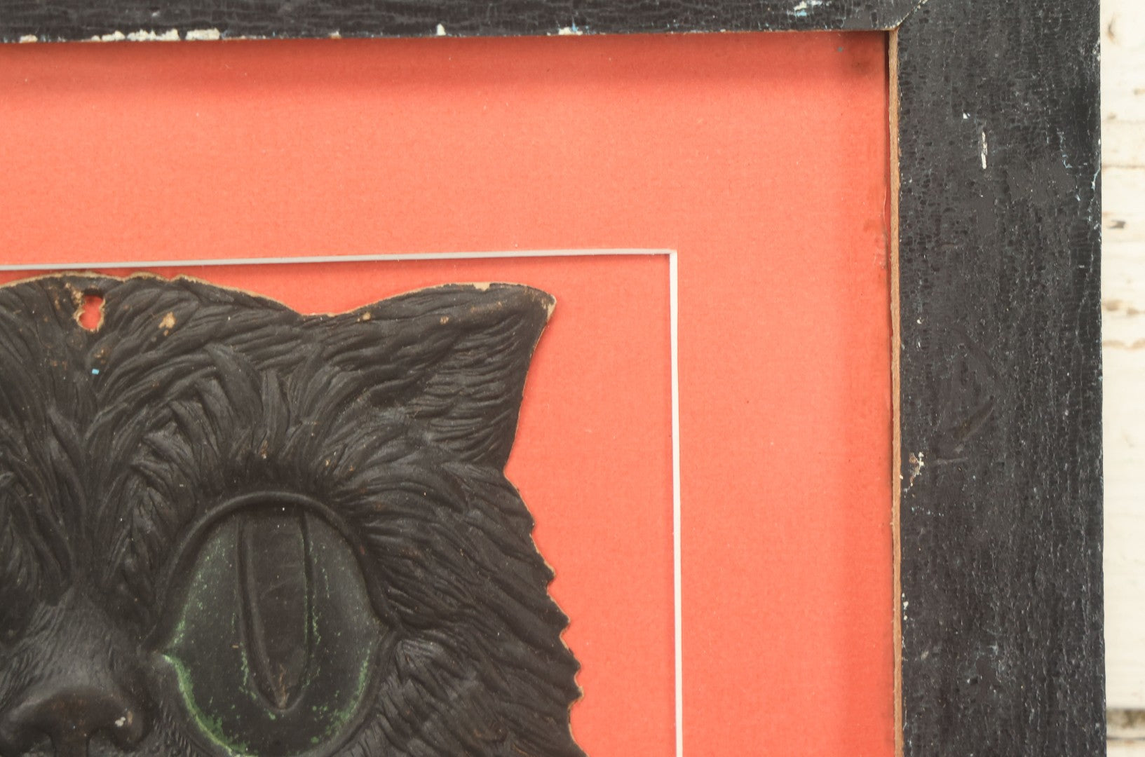 Lot 012 - Antique Singing Black Cat Embossed Cardboard Paper Halloween Decoration, Made In Germany, In Custom Frame, 12-1/4" x 20-1/2"