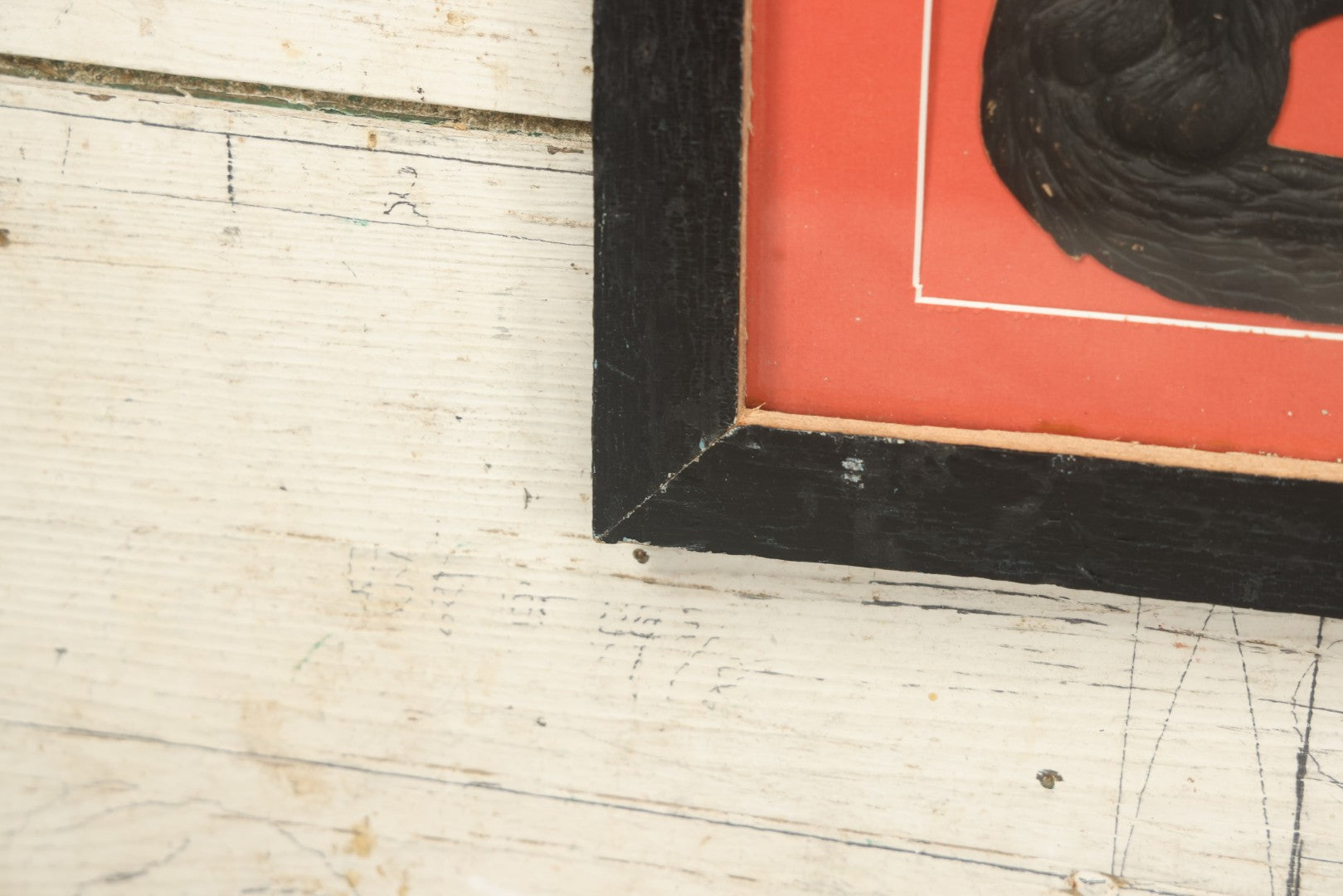 Lot 012 - Antique Singing Black Cat Embossed Cardboard Paper Halloween Decoration, Made In Germany, In Custom Frame, 12-1/4" x 20-1/2"