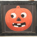 Lot 013 - Antique Halloween Pumpkin Jack-O-Lantern J.O.L. (#1) Embossed Cardboard Paper Halloween Decoration, Made In Germany, In Custom Frame, 15-1/4" x 13-1/4"