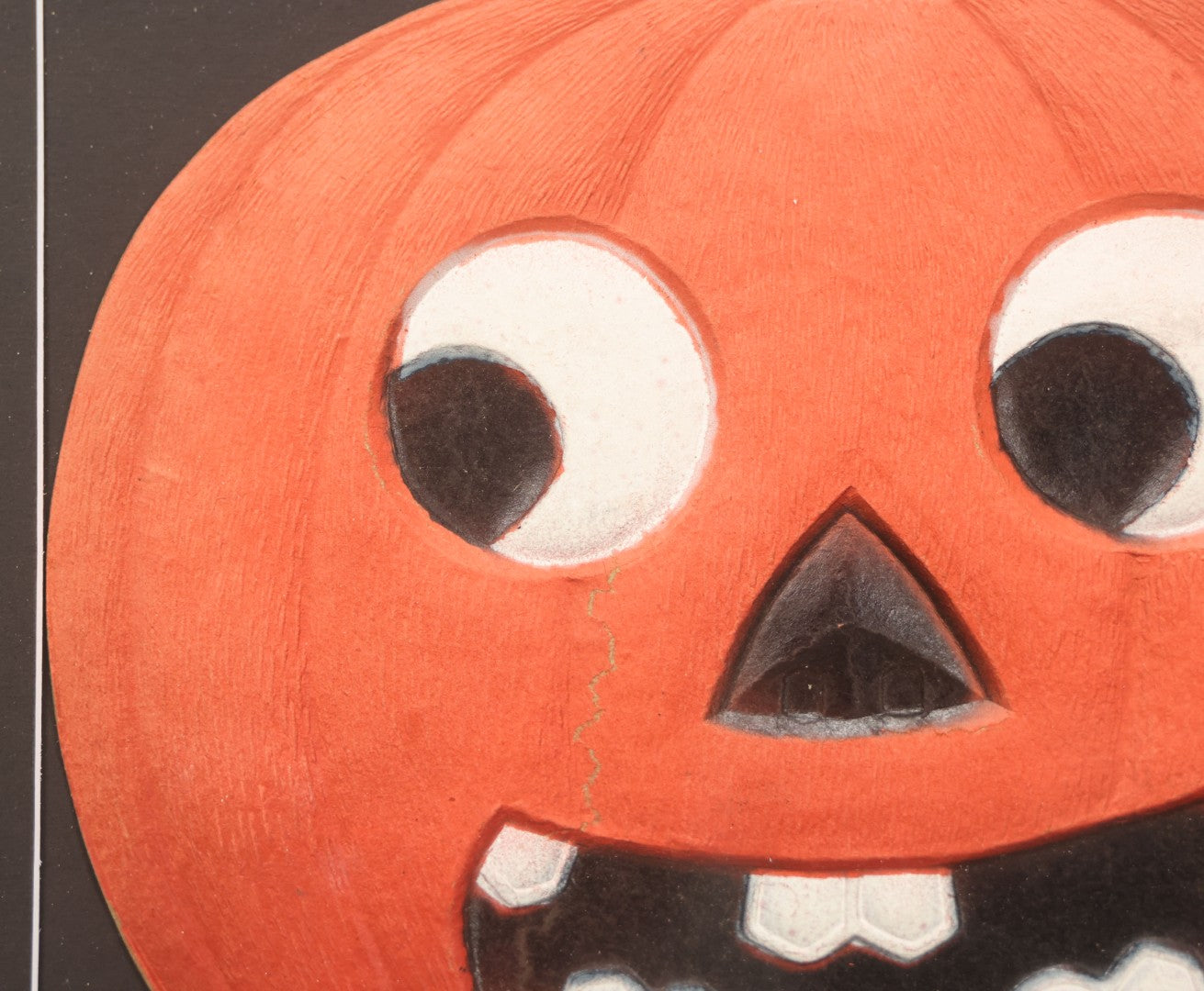 Lot 013 - Antique Halloween Pumpkin Jack-O-Lantern J.O.L. (#1) Embossed Cardboard Paper Halloween Decoration, Made In Germany, In Custom Frame, 15-1/4" x 13-1/4"