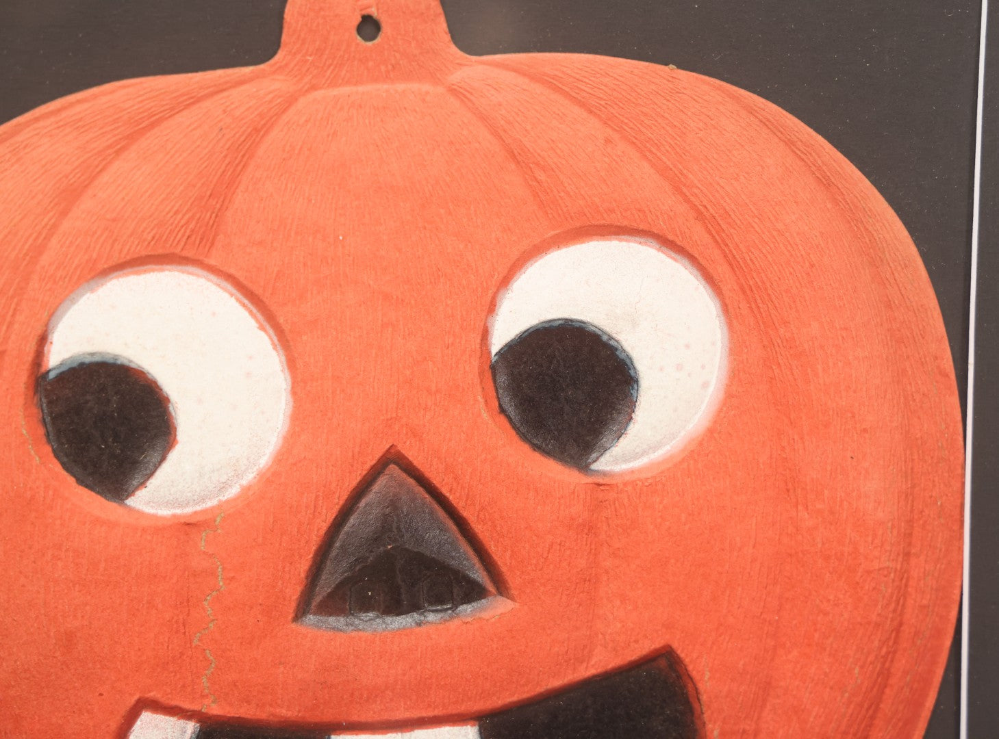 Lot 013 - Antique Halloween Pumpkin Jack-O-Lantern J.O.L. (#1) Embossed Cardboard Paper Halloween Decoration, Made In Germany, In Custom Frame, 15-1/4" x 13-1/4"