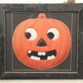 Lot 014 - Antique Halloween Pumpkin Jack-O-Lantern J.O.L. (#2) Embossed Cardboard Paper Halloween Decoration, Made In Germany, In Custom Frame, 15-1/4" x 13-1/4"