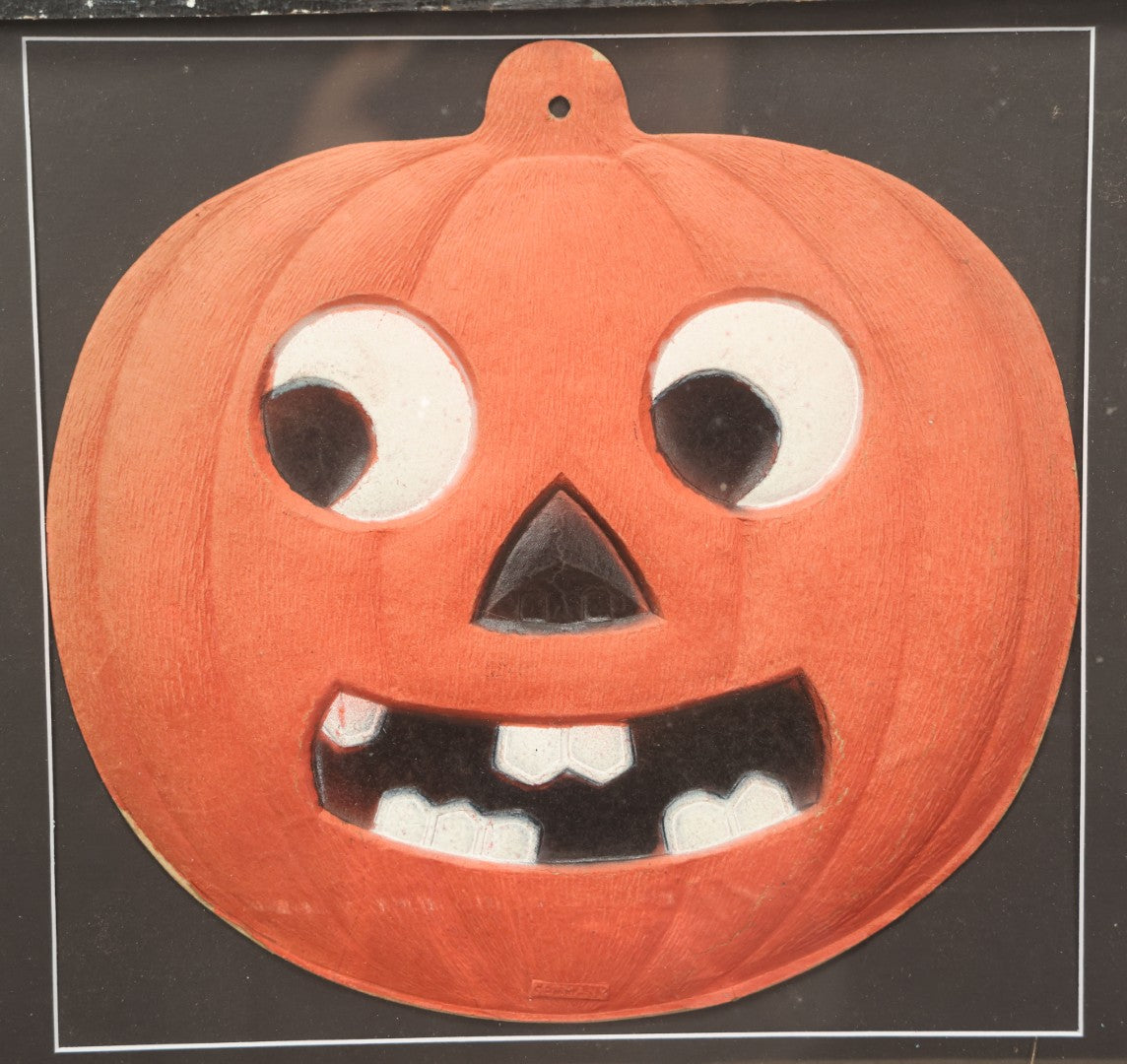 Lot 014 - Antique Halloween Pumpkin Jack-O-Lantern J.O.L. (#2) Embossed Cardboard Paper Halloween Decoration, Made In Germany, In Custom Frame, 15-1/4" x 13-1/4"