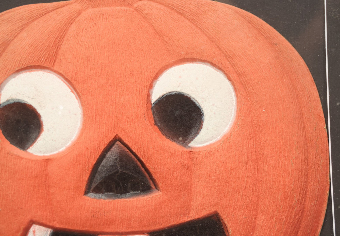 Lot 014 - Antique Halloween Pumpkin Jack-O-Lantern J.O.L. (#2) Embossed Cardboard Paper Halloween Decoration, Made In Germany, In Custom Frame, 15-1/4" x 13-1/4"