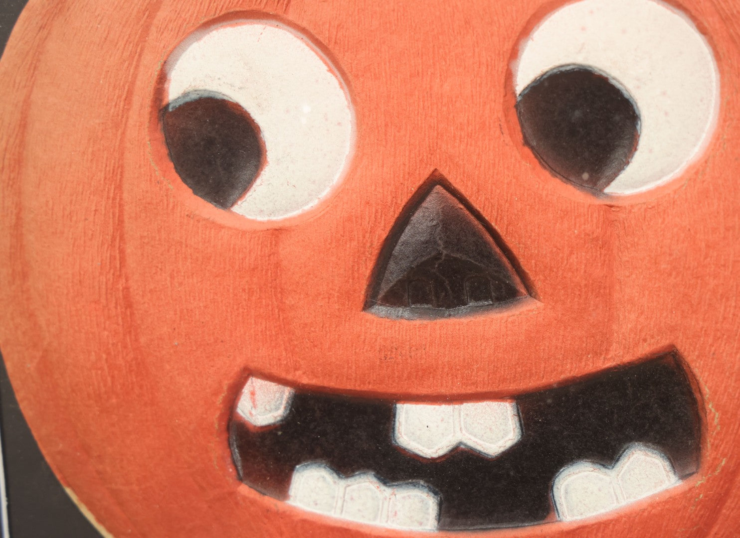 Lot 014 - Antique Halloween Pumpkin Jack-O-Lantern J.O.L. (#2) Embossed Cardboard Paper Halloween Decoration, Made In Germany, In Custom Frame, 15-1/4" x 13-1/4"