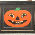 Lot 015 - Antique Halloween Pumpkin Jack-O-Lantern J.O.L. By H.E. Luhrs Embossed Cardboard Paper Halloween Decoration, Made In U.S.A., In Custom Frame, 17-1/4" x 14-3/8"