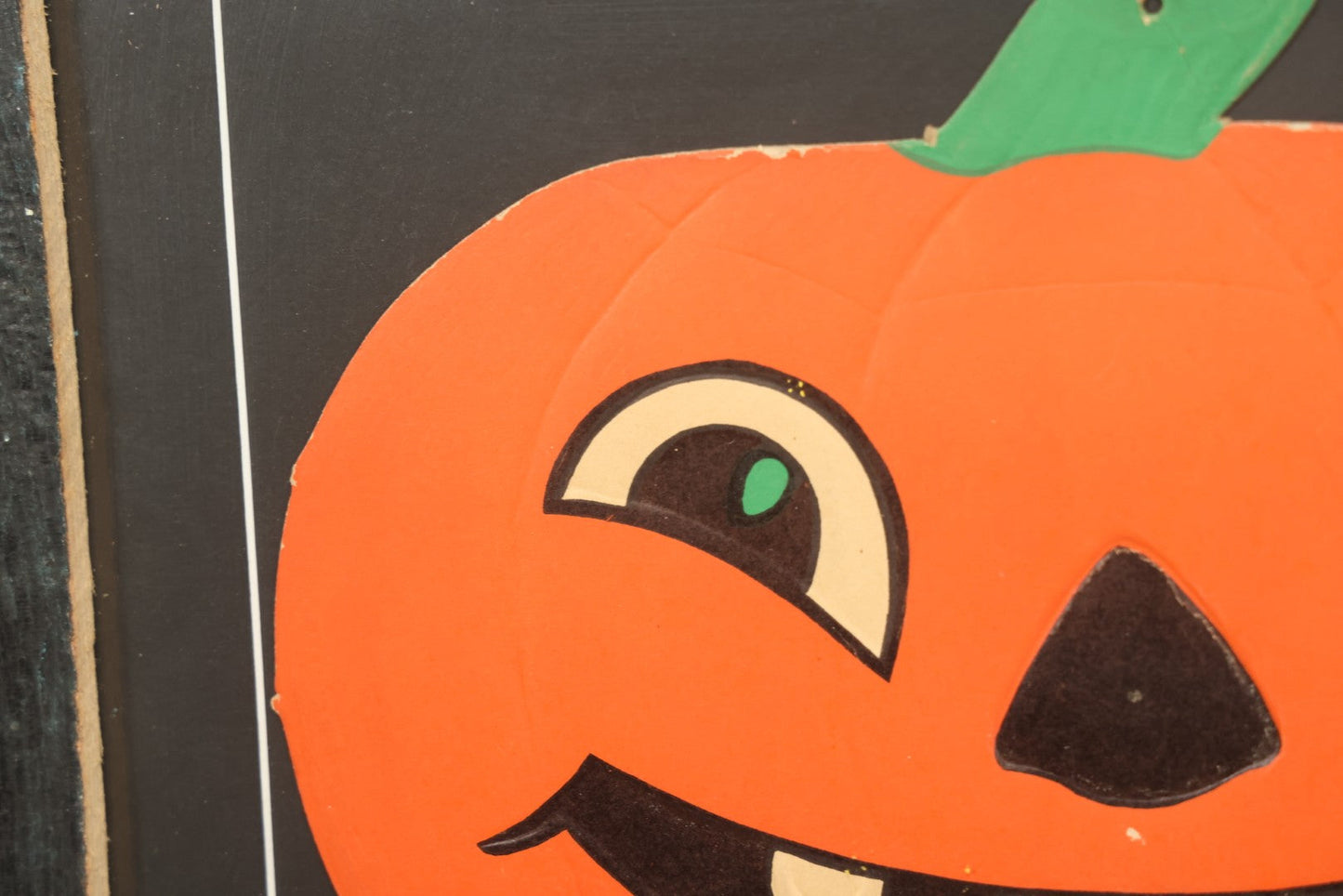 Lot 015 - Antique Halloween Pumpkin Jack-O-Lantern J.O.L. By H.E. Luhrs Embossed Cardboard Paper Halloween Decoration, Made In U.S.A., In Custom Frame, 17-1/4" x 14-3/8"