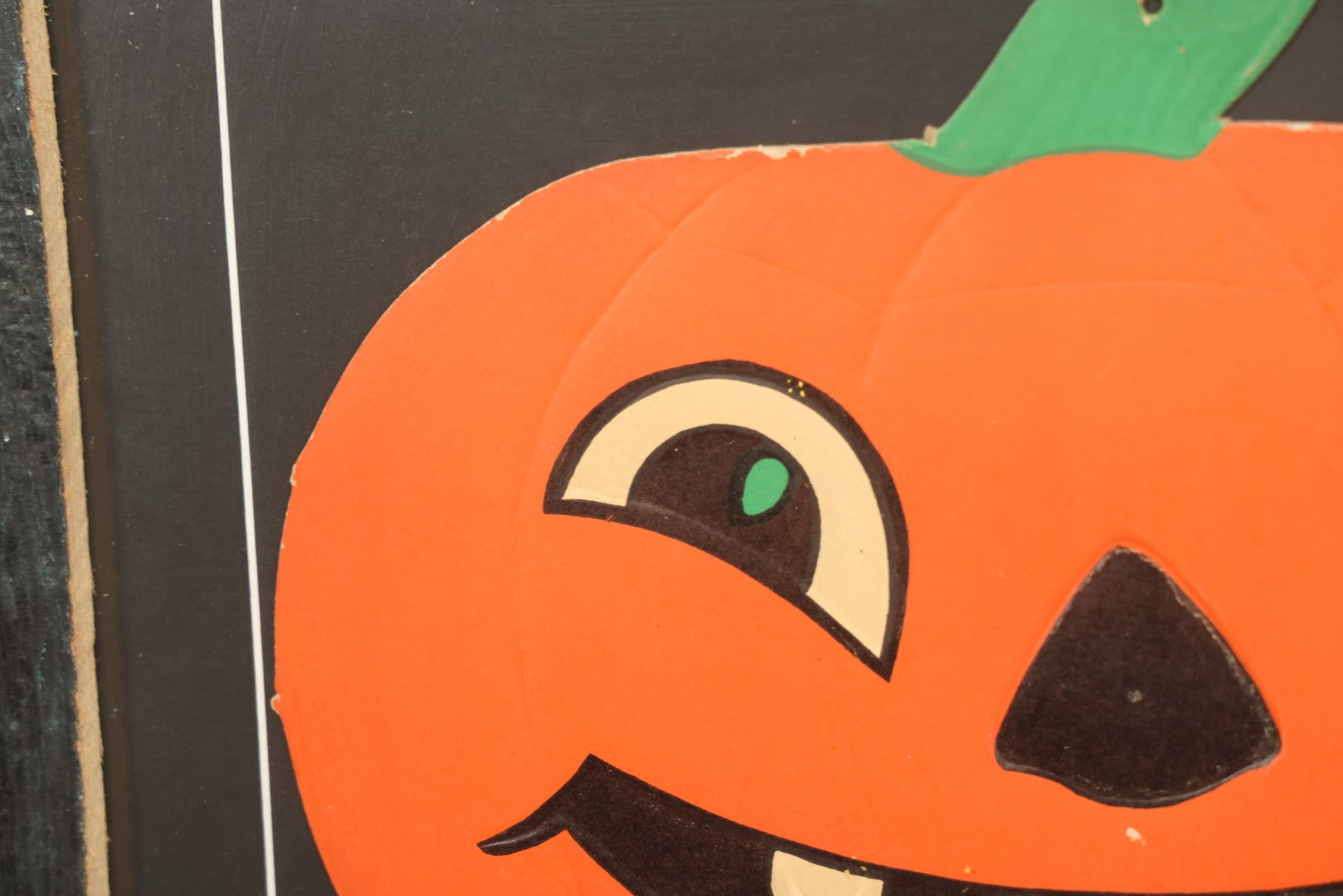 Lot 015 - Antique Halloween Pumpkin Jack-O-Lantern J.O.L. By H.E. Luhrs Embossed Cardboard Paper Halloween Decoration, Made In U.S.A., In Custom Frame, 17-1/4" x 14-3/8"