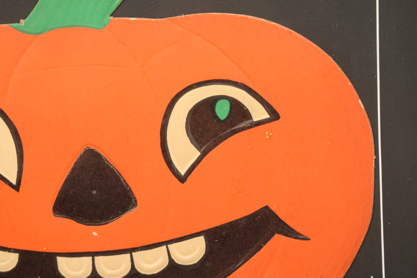 Lot 015 - Antique Halloween Pumpkin Jack-O-Lantern J.O.L. By H.E. Luhrs Embossed Cardboard Paper Halloween Decoration, Made In U.S.A., In Custom Frame, 17-1/4" x 14-3/8"