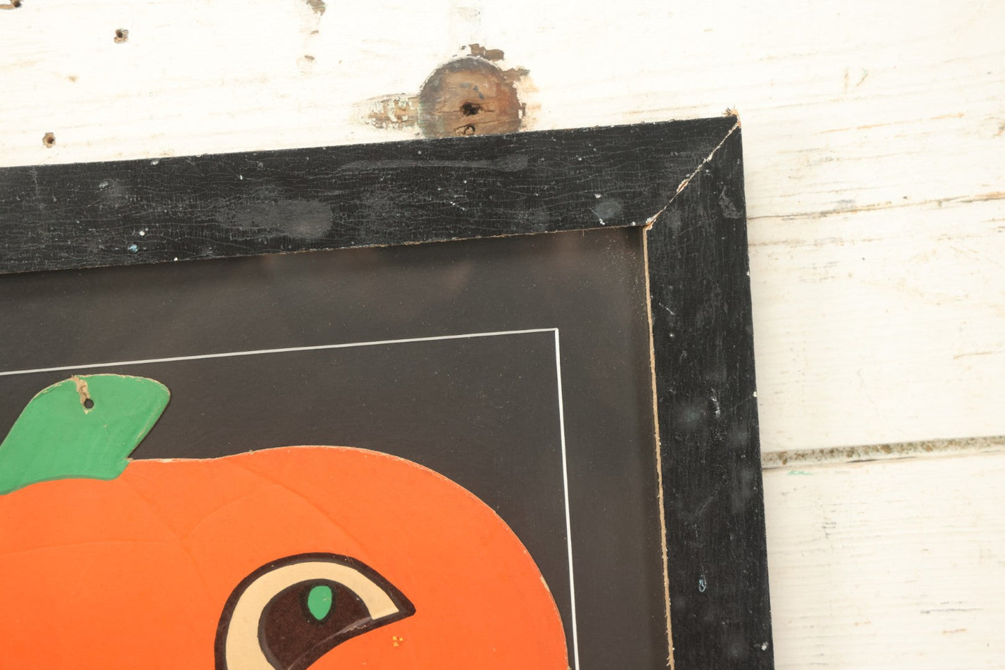 Lot 015 - Antique Halloween Pumpkin Jack-O-Lantern J.O.L. By H.E. Luhrs Embossed Cardboard Paper Halloween Decoration, Made In U.S.A., In Custom Frame, 17-1/4" x 14-3/8"