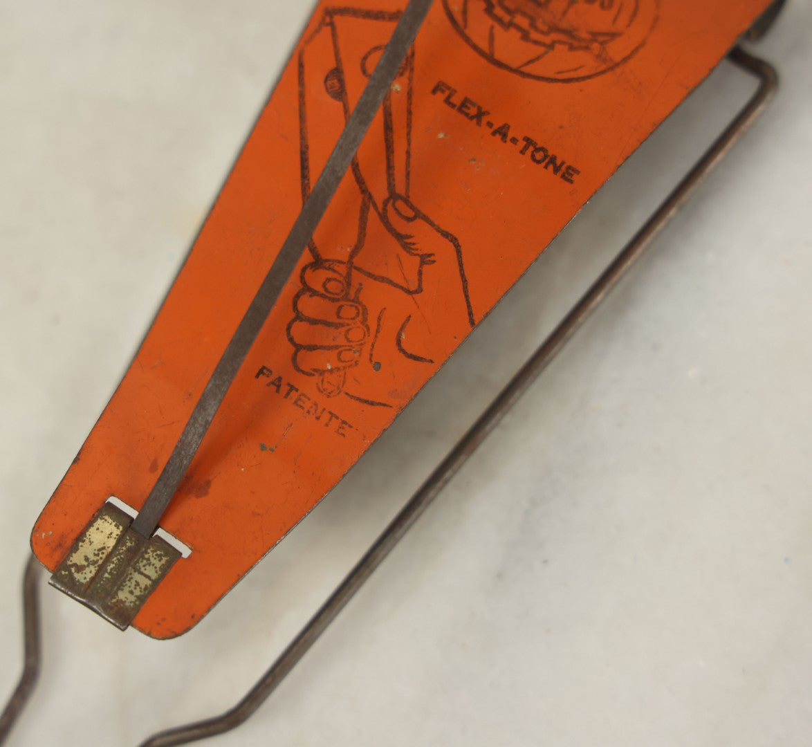 Lot 016 - Vintage Flex-A-Tone Tin Halloween Noise Maker With Pumpkin Jack-O-Lantern J.O.L., Marked Patente