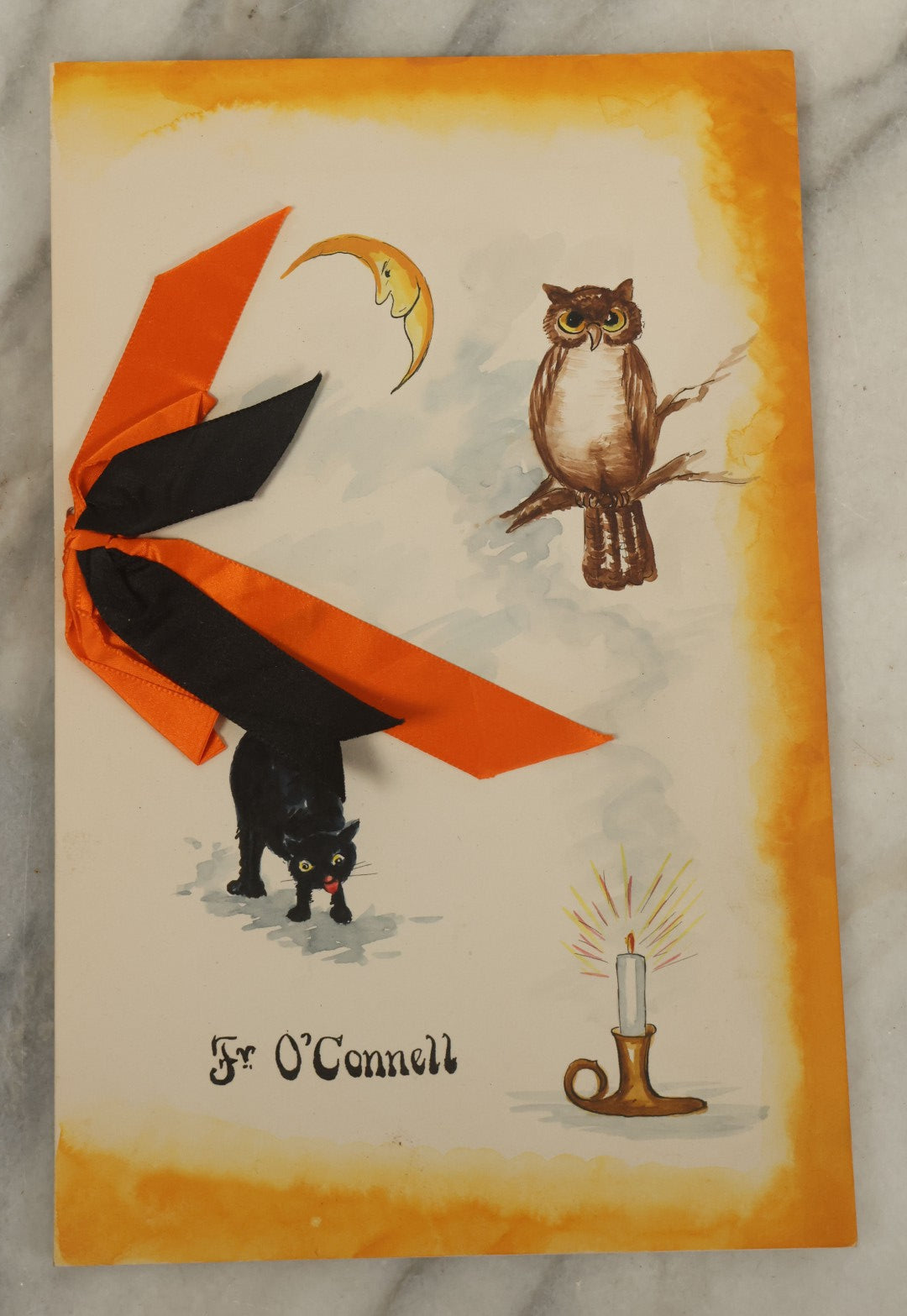 Lot 017 - Antique Hand Painted Halloween Dinner Menu From The S.O.M. Club, October 27, 1915, With Black Cat, Owl, For Father O'Connell