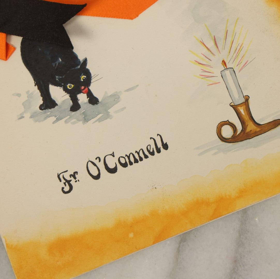 Lot 017 - Antique Hand Painted Halloween Dinner Menu From The S.O.M. Club, October 27, 1915, With Black Cat, Owl, For Father O'Connell