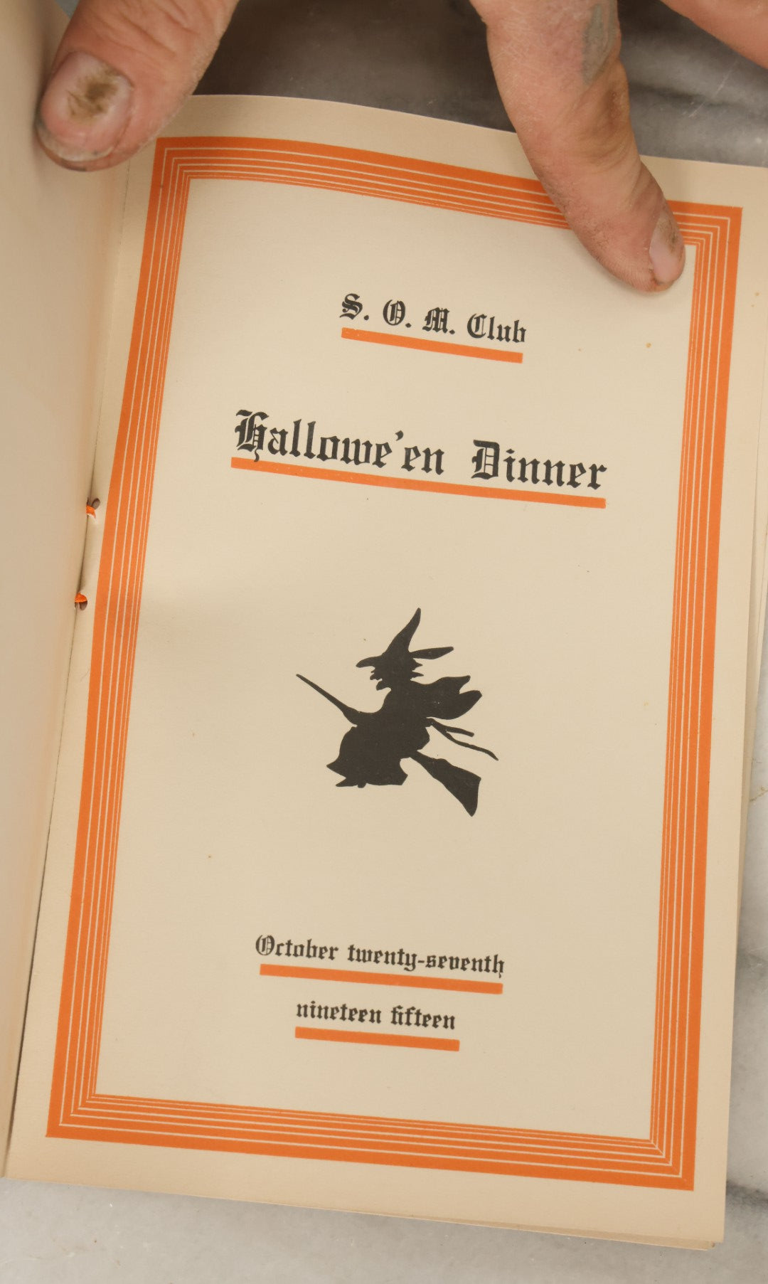 Lot 017 - Antique Hand Painted Halloween Dinner Menu From The S.O.M. Club, October 27, 1915, With Black Cat, Owl, For Father O'Connell