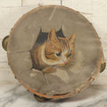 Lot 018 - Antique Hand Painted Kitten Cat Tambourine, As Found, Note Tears, Wear, 8" Diameter