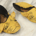 Lot 019 - Pair Of Antique Folk Art Homemade Kitten Cat Yellow Fabric Child's Slipper, Hand Stitched, Circa 1920