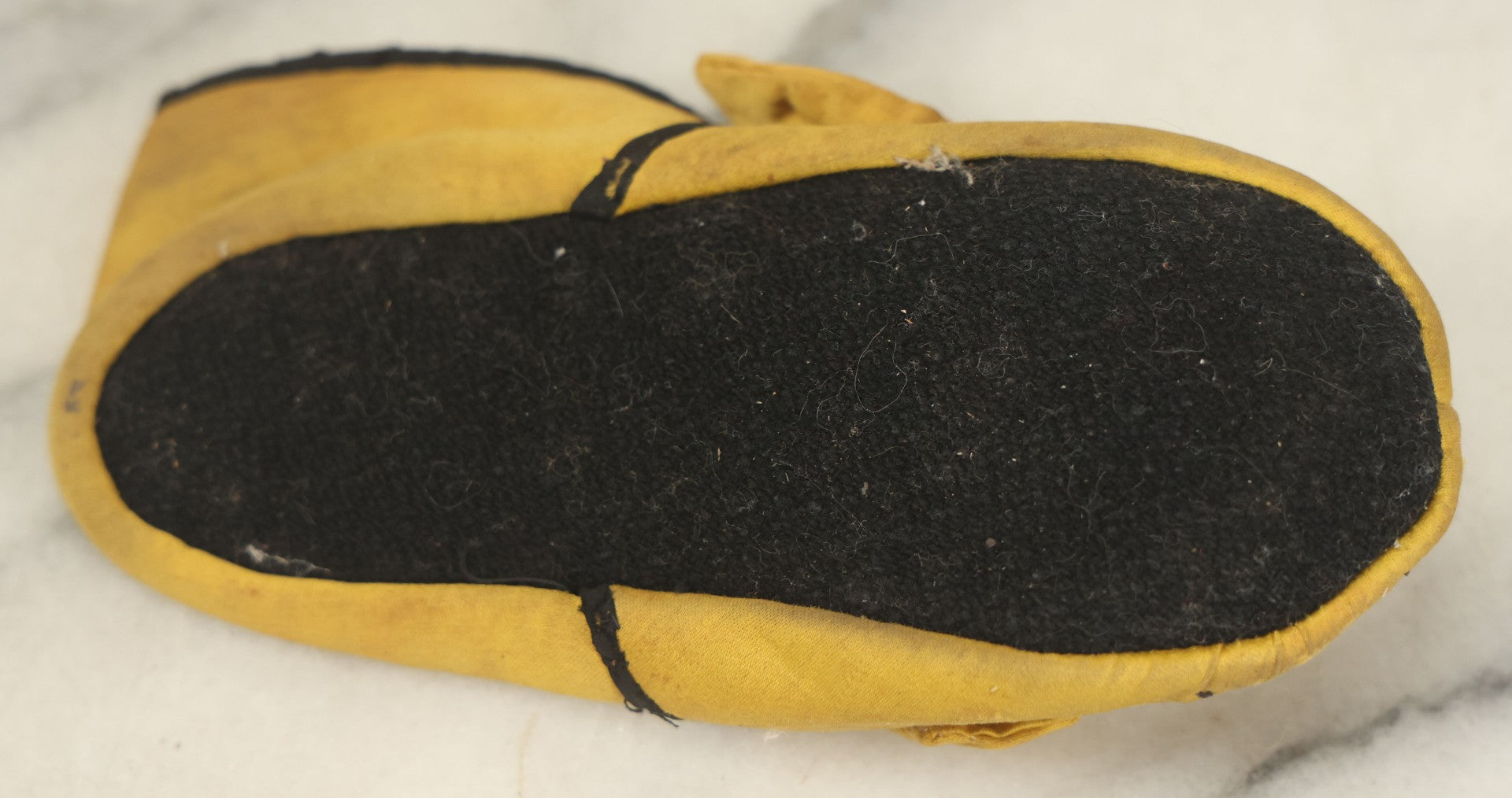 Lot 019 - Pair Of Antique Folk Art Homemade Kitten Cat Yellow Fabric Child's Slipper, Hand Stitched, Circa 1920
