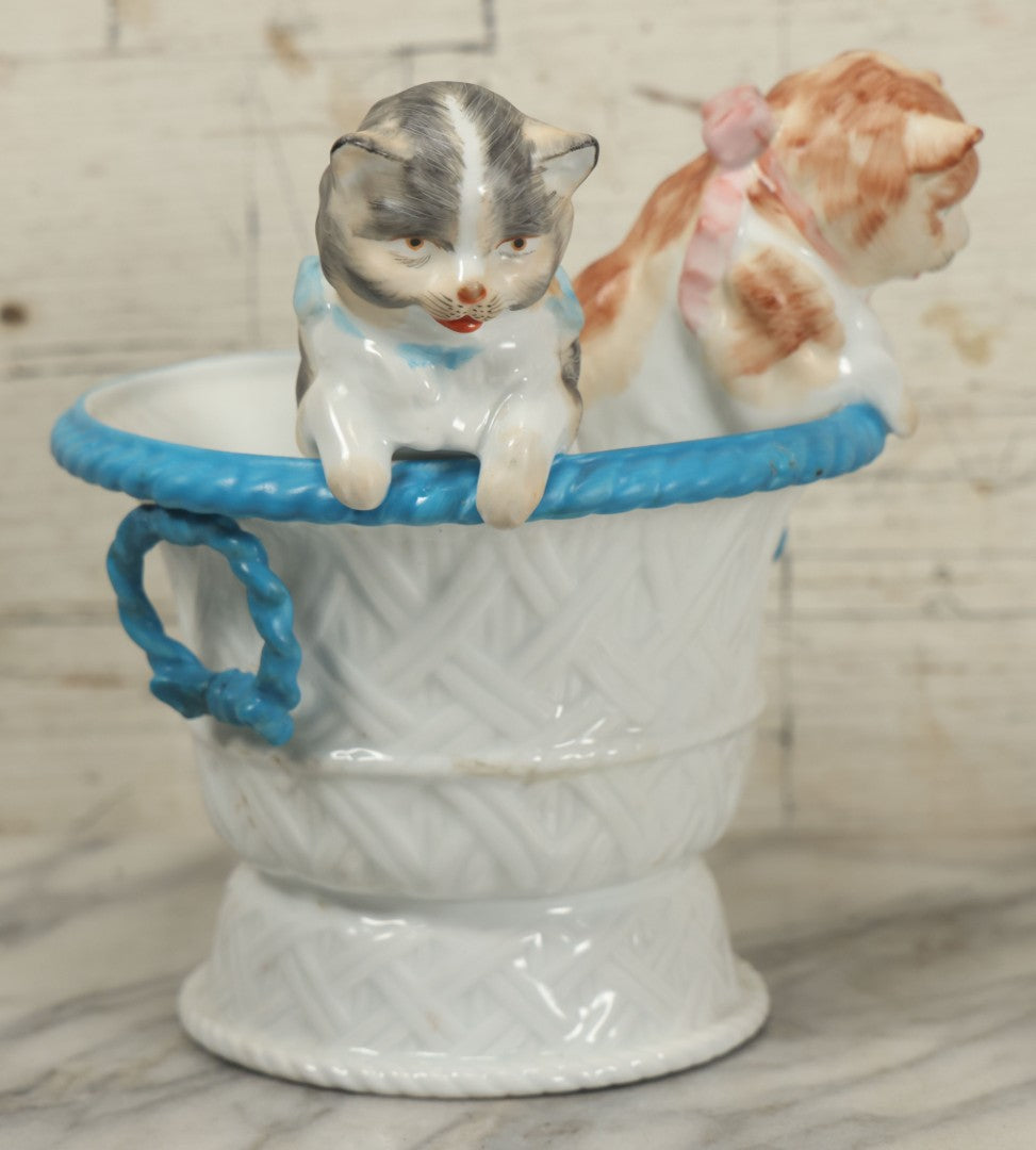 Lot 020 - Antique Kittens In Basket Porcelain Dish Vase With Crossed Swords Hallmark