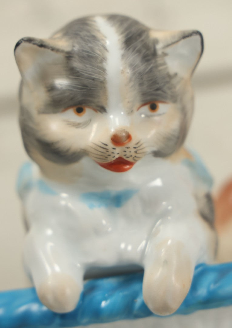 Lot 020 - Antique Kittens In Basket Porcelain Dish Vase With Crossed Swords Hallmark