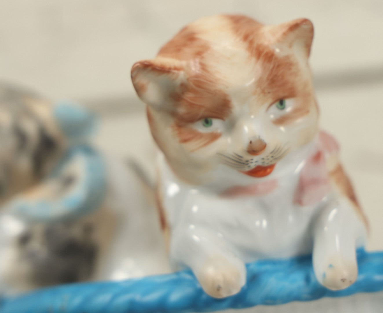 Lot 020 - Antique Kittens In Basket Porcelain Dish Vase With Crossed Swords Hallmark