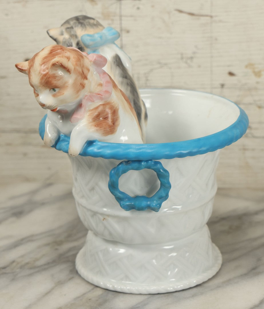 Lot 020 - Antique Kittens In Basket Porcelain Dish Vase With Crossed Swords Hallmark
