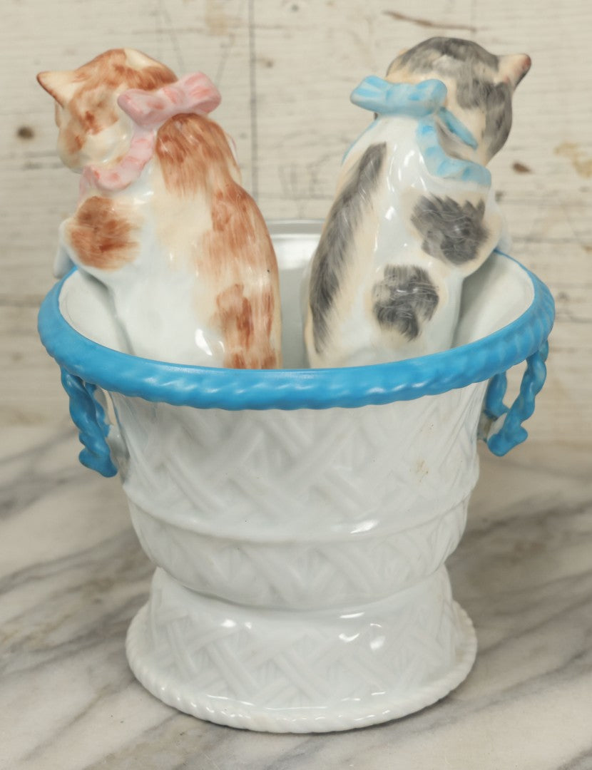 Lot 020 - Antique Kittens In Basket Porcelain Dish Vase With Crossed Swords Hallmark