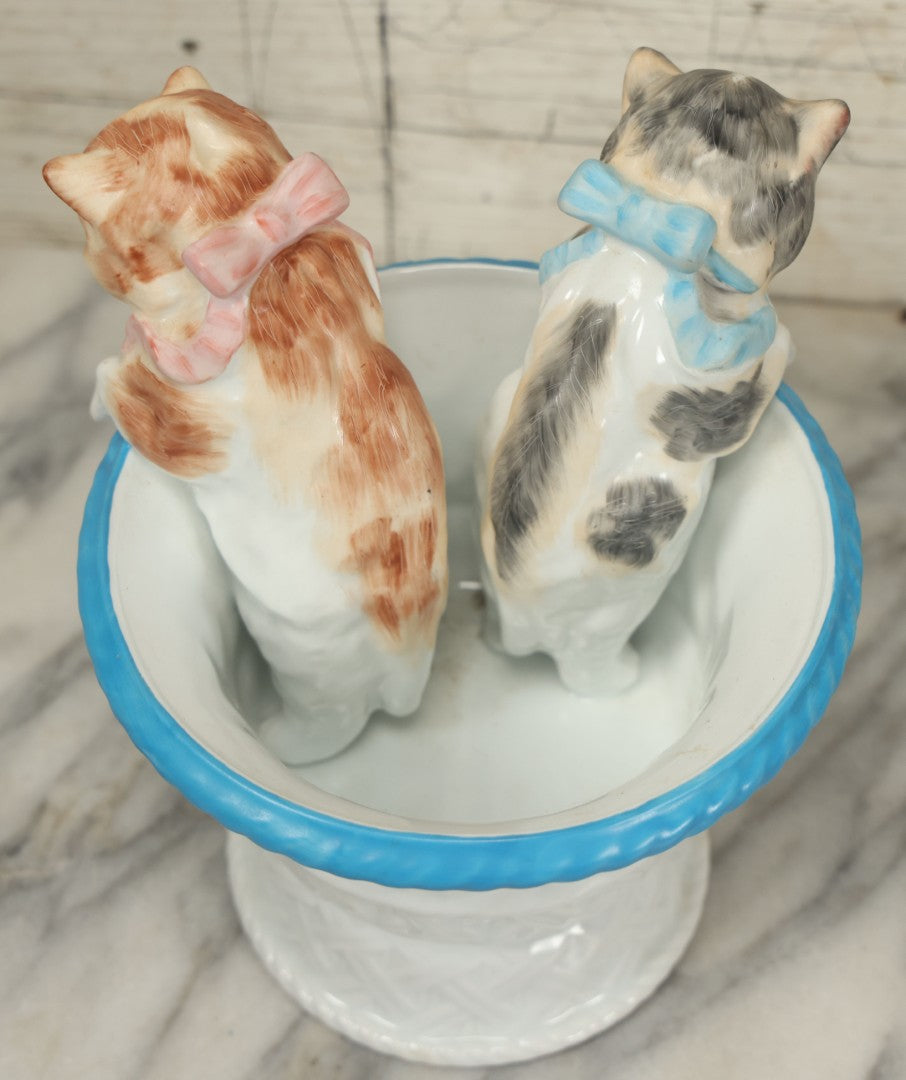 Lot 020 - Antique Kittens In Basket Porcelain Dish Vase With Crossed Swords Hallmark