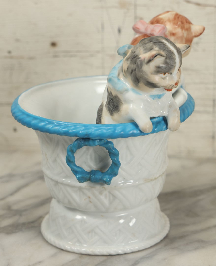 Lot 020 - Antique Kittens In Basket Porcelain Dish Vase With Crossed Swords Hallmark