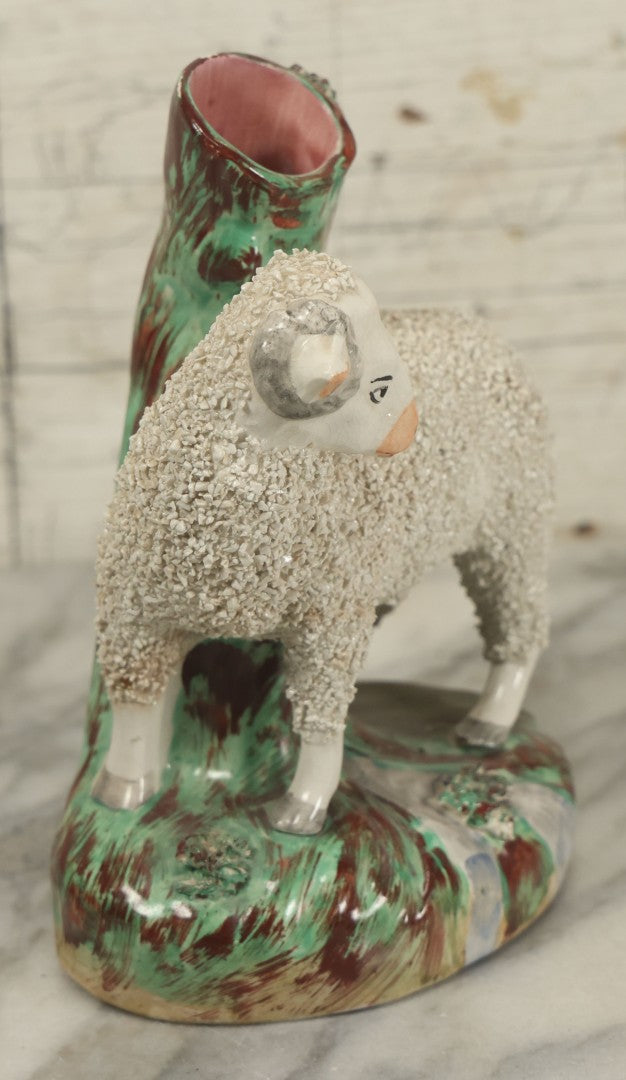 Lot 021 - Antique Staffordshire Ram Porcelain Spill Vase Bud Vase, 7-1/2" Height