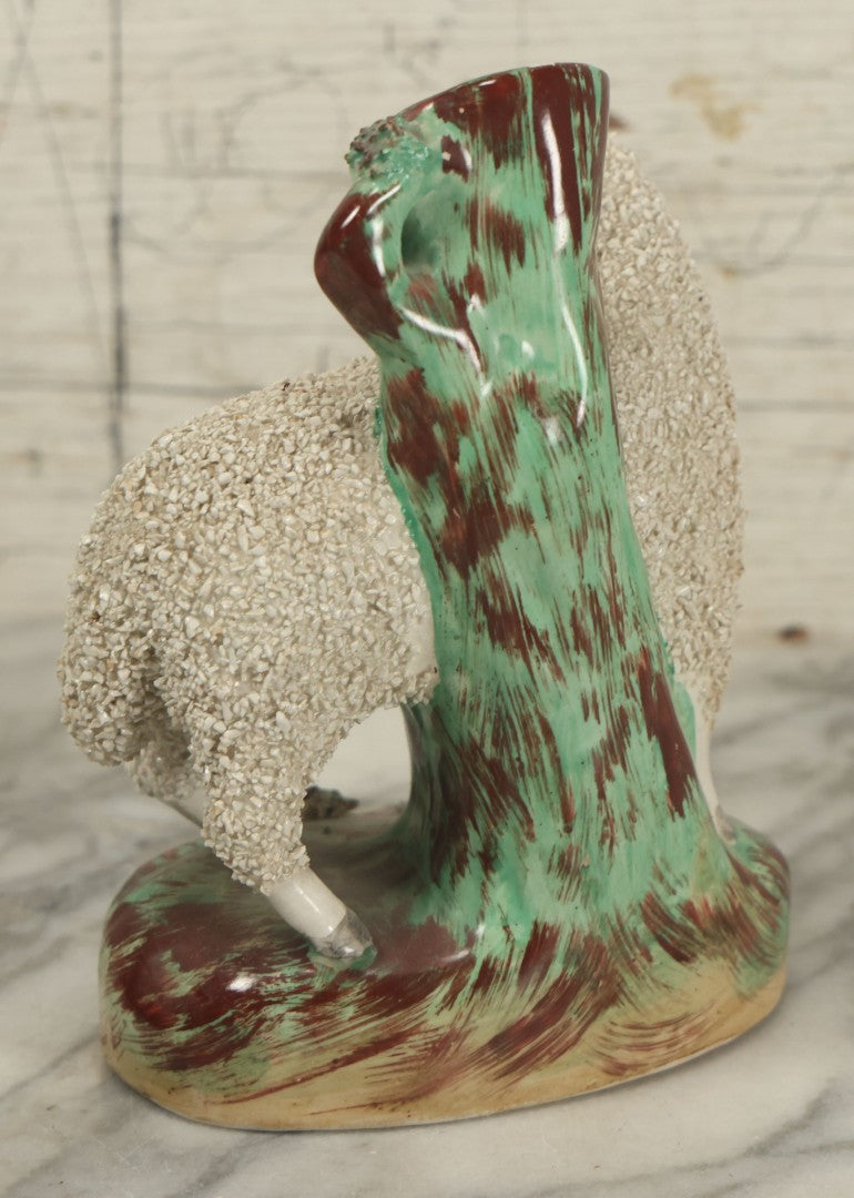 Lot 021 - Antique Staffordshire Ram Porcelain Spill Vase Bud Vase, 7-1/2" Height