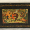 Lot 022 - Vintage Hand Painted Russian Lacquer Box Depicting Russian Legend "Ivan Tsarevich And The Bear," Man Fighting Bear With Fire In Background, Dated 1933, Accompanying Note States Earlier Date, Artist Signed