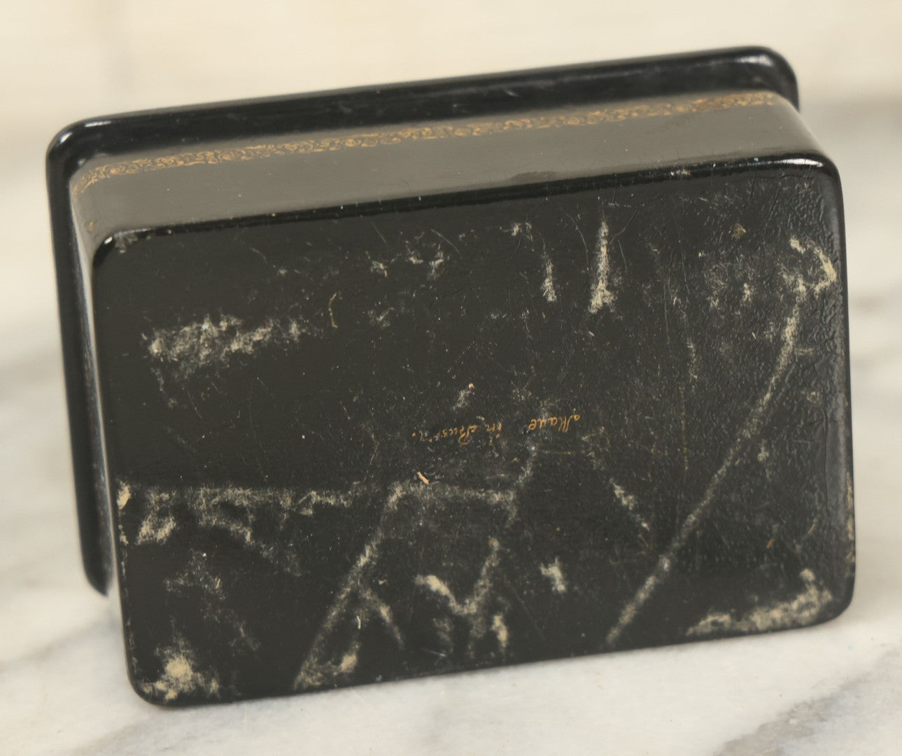 Lot 022 - Vintage Hand Painted Russian Lacquer Box Depicting Russian Legend "Ivan Tsarevich And The Bear," Man Fighting Bear With Fire In Background, Dated 1933, Accompanying Note States Earlier Date, Artist Signed