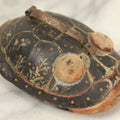 Lot 023 - Antique Folk Art Hand Painted Handmade Turtle Shell Pin Cushion With Handle, Painted Details