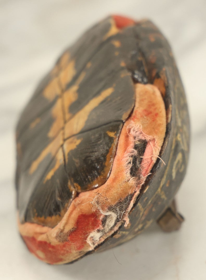 Lot 023 - Antique Folk Art Hand Painted Handmade Turtle Shell Pin Cushion With Handle, Painted Details