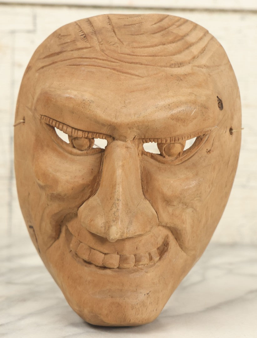 Lot 024 - Vintage Folk Art Hand Carved Mask With Sinister Grin, Toothy Smile, Approximately 9" x 7"