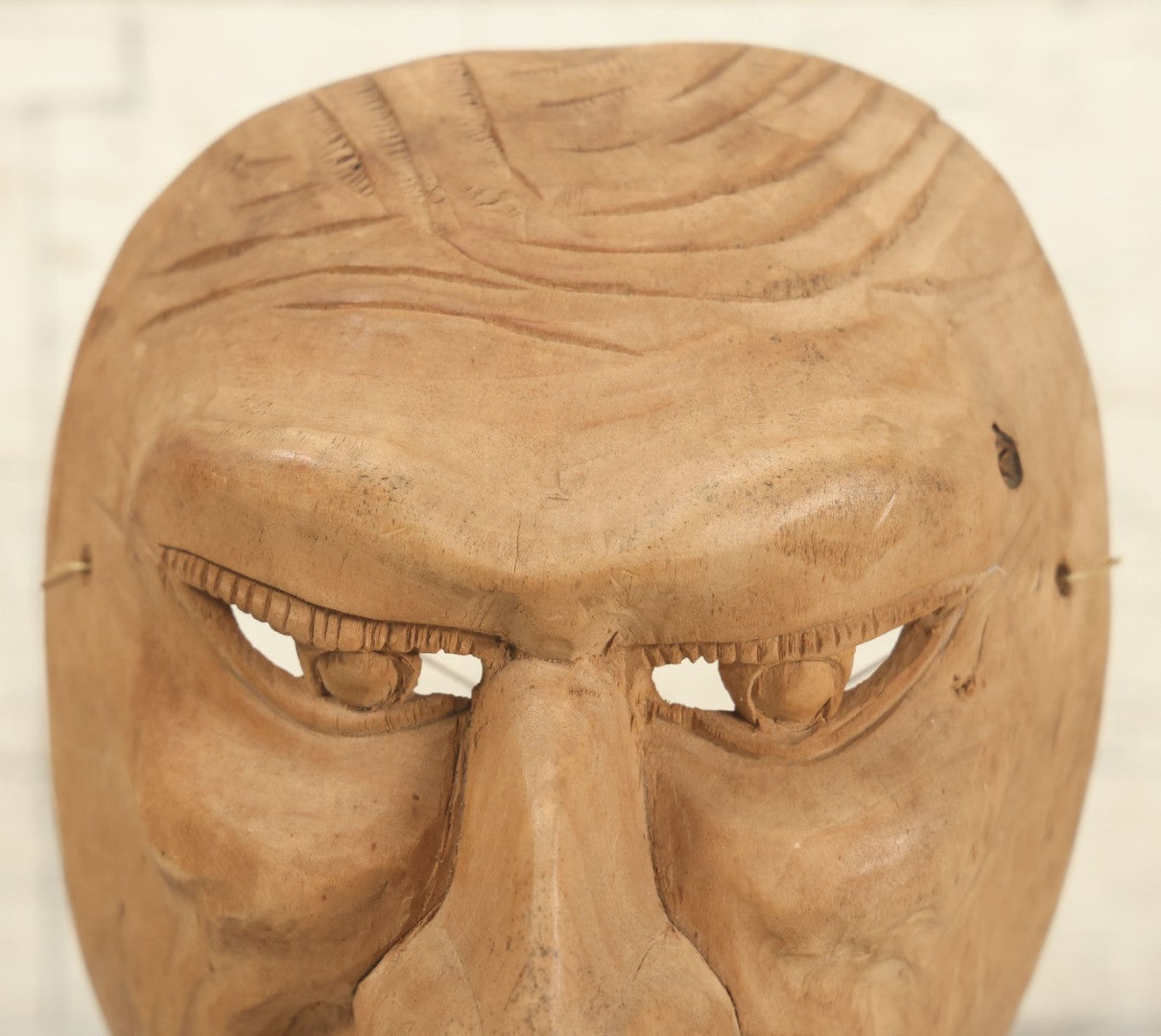 Lot 024 - Vintage Folk Art Hand Carved Mask With Sinister Grin, Toothy Smile, Approximately 9" x 7"