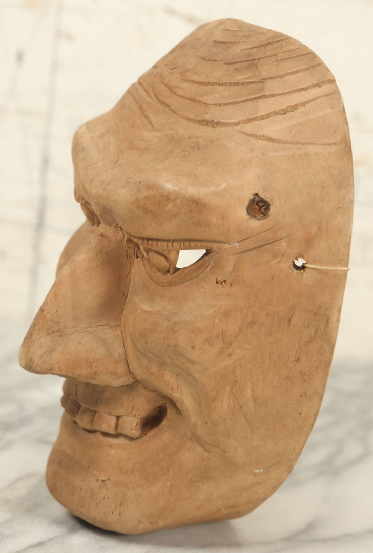 Lot 024 - Vintage Folk Art Hand Carved Mask With Sinister Grin, Toothy Smile, Approximately 9" x 7"