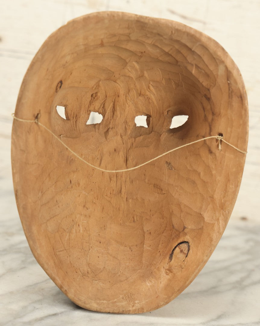 Lot 024 - Vintage Folk Art Hand Carved Mask With Sinister Grin, Toothy Smile, Approximately 9" x 7"