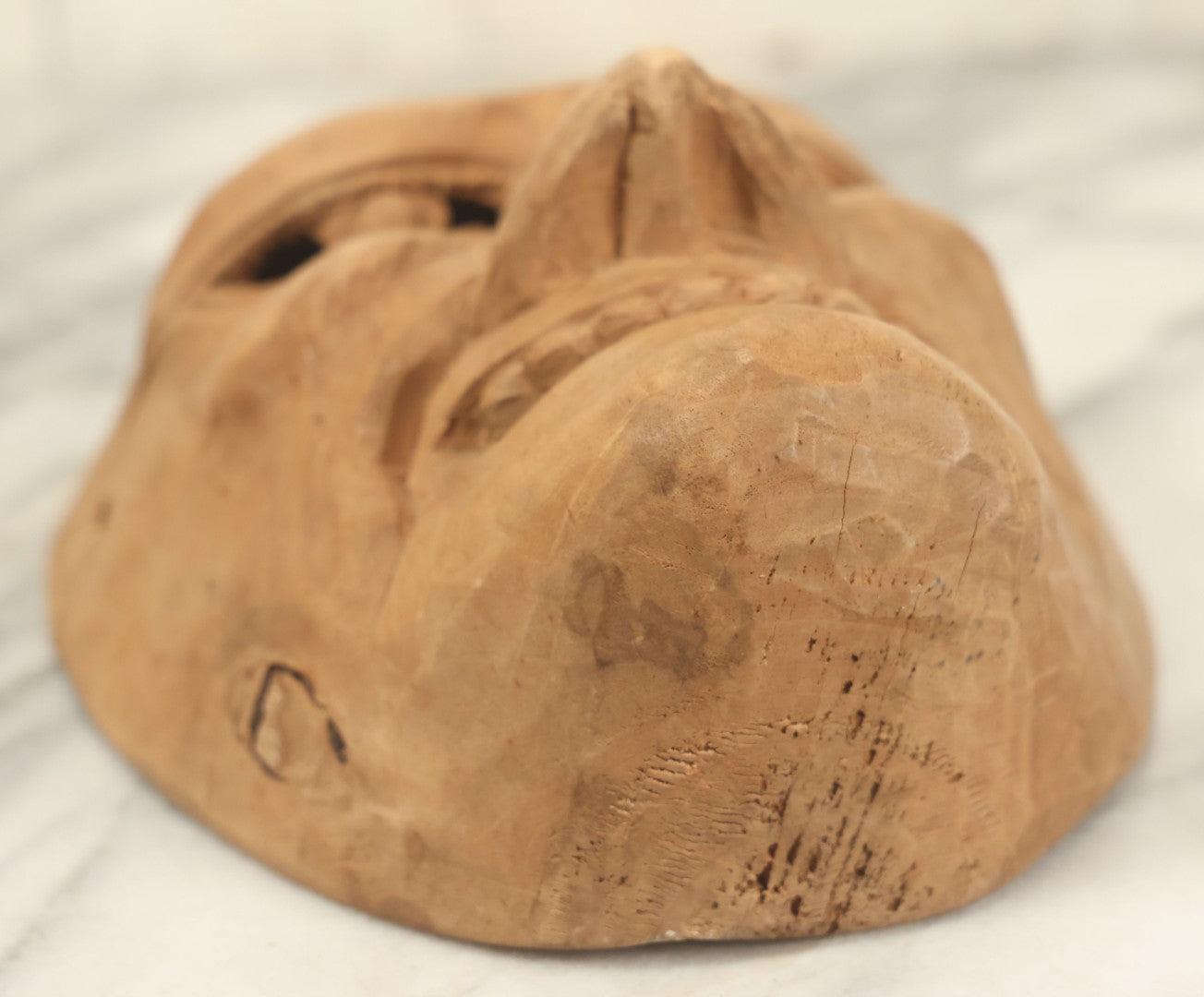 Lot 024 - Vintage Folk Art Hand Carved Mask With Sinister Grin, Toothy Smile, Approximately 9" x 7"