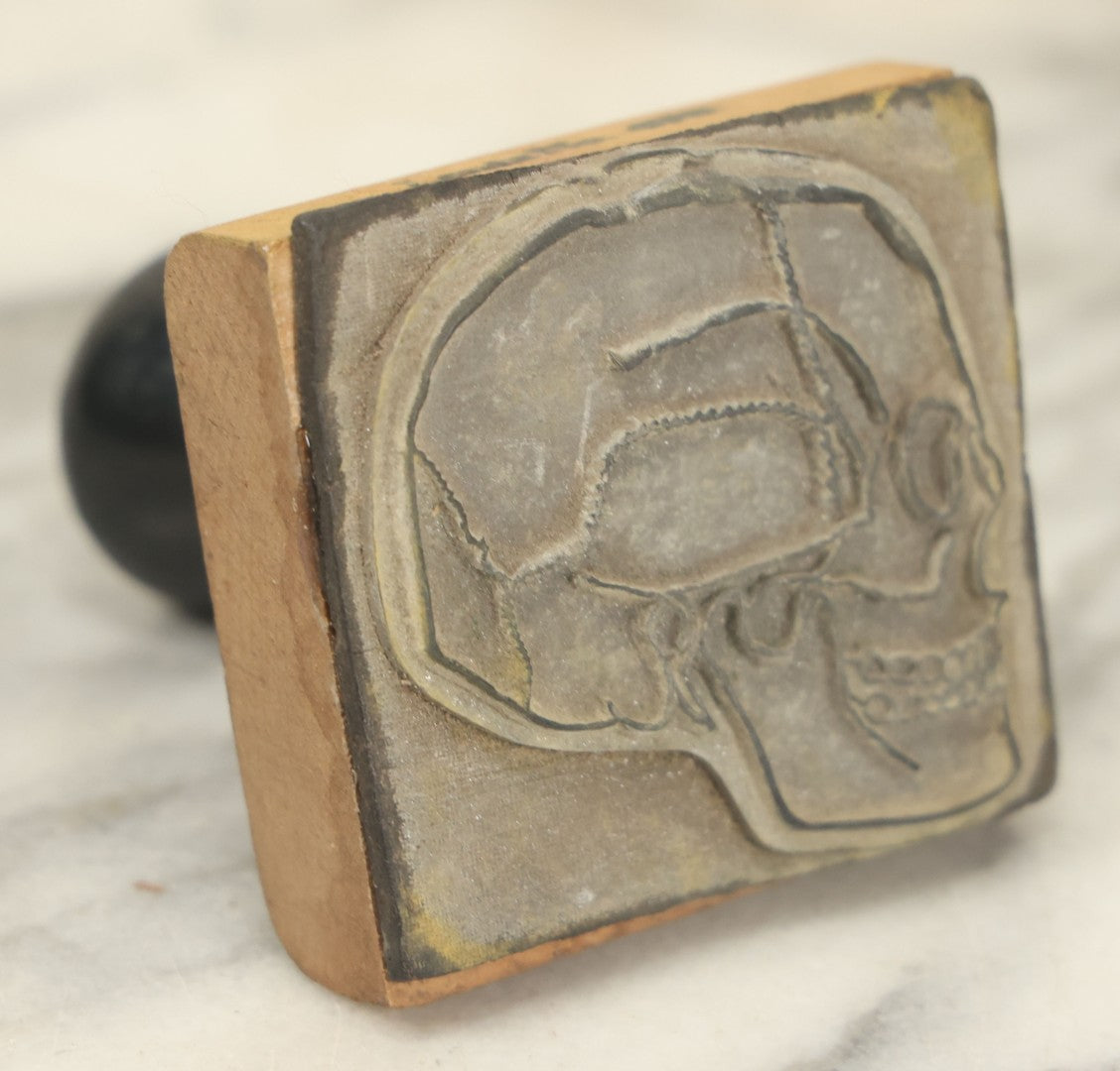 Lot 025 - Vintage Rubber Skull Stamp With Hand Pencil Drawn Skull On Top, Marked Lentz