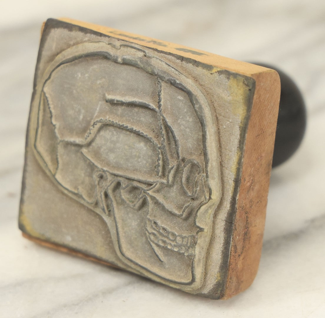 Lot 025 - Vintage Rubber Skull Stamp With Hand Pencil Drawn Skull On Top, Marked Lentz
