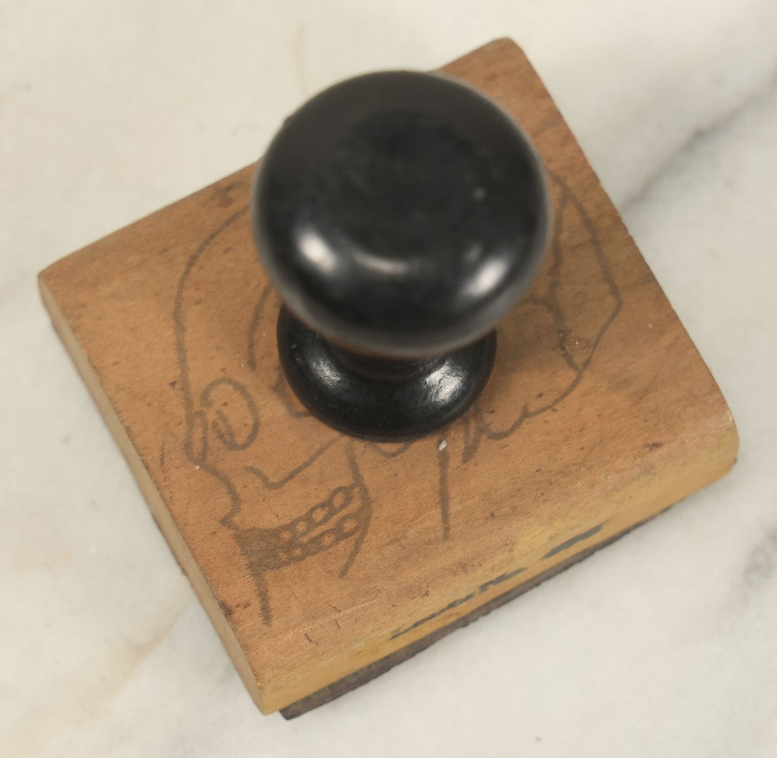 Lot 025 - Vintage Rubber Skull Stamp With Hand Pencil Drawn Skull On Top, Marked Lentz