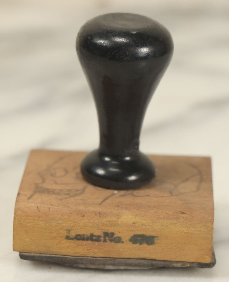 Lot 025 - Vintage Rubber Skull Stamp With Hand Pencil Drawn Skull On Top, Marked Lentz